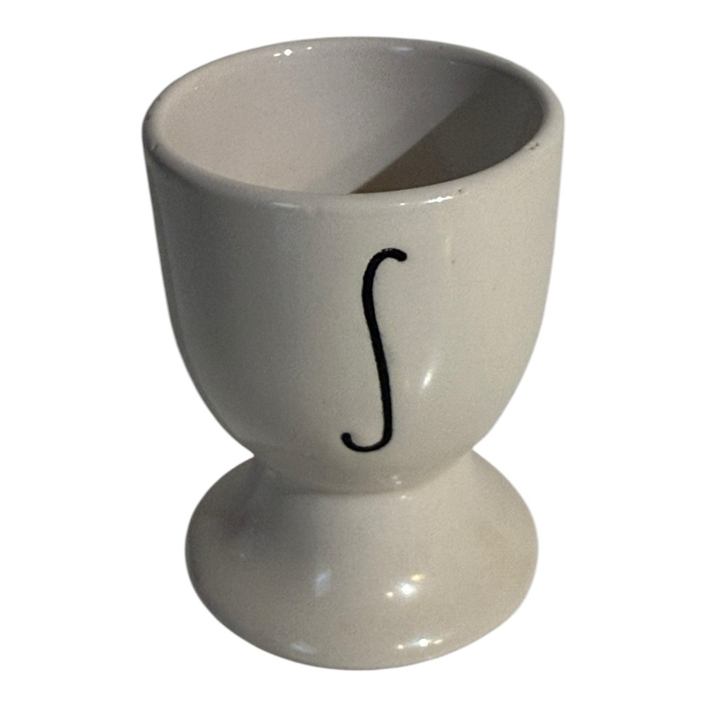 RAE DUNN by Magenta - Ivory "S" EGG CUP Egg Holder Stoneware 2.5"H Mint Cond